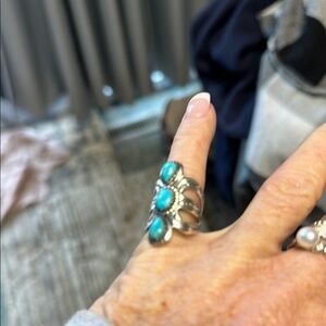 Silver and Blue Statement Ring with Ornate Design